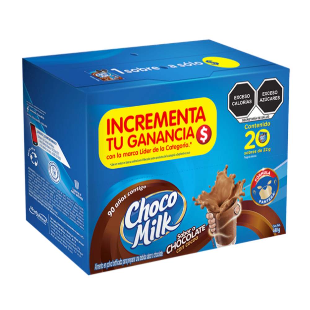 Chocolate En Polvo Choco Milk Paquete con 20 Sobres de 22 Gramos